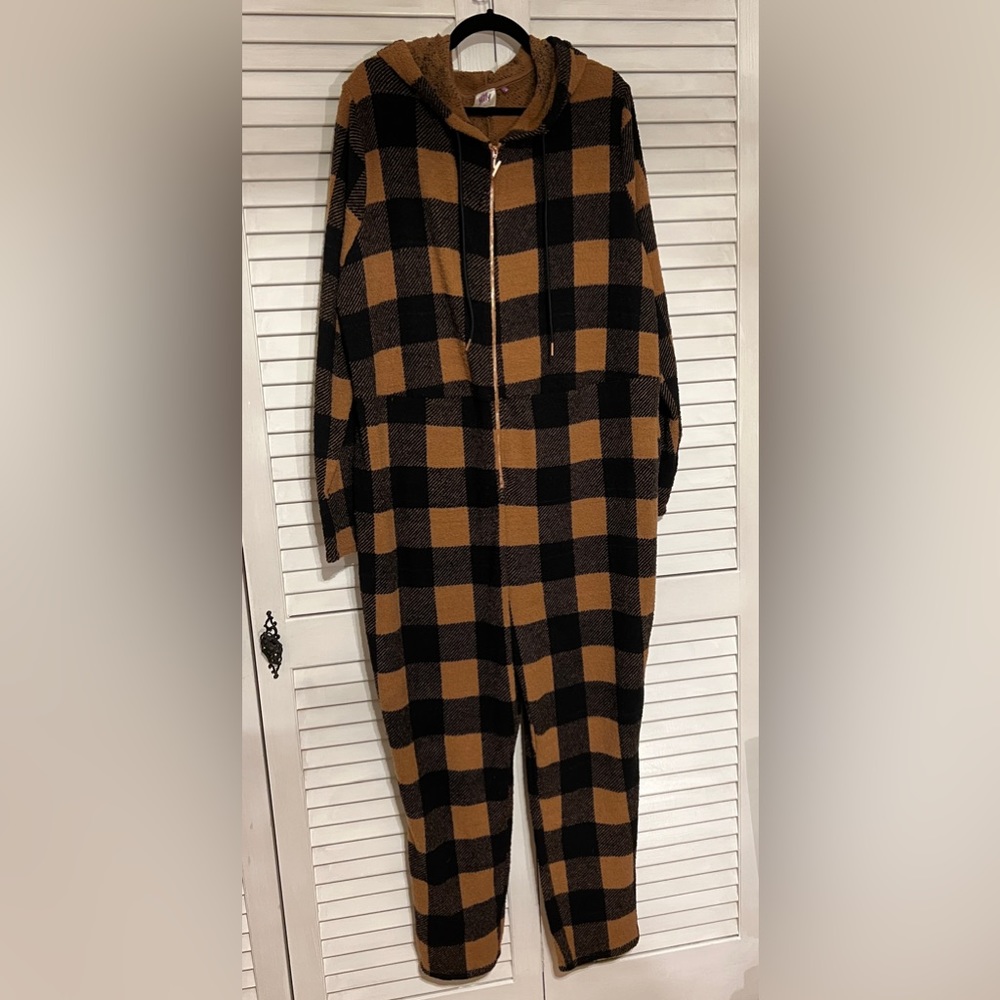 Yitty 5X Cozy Buffalo Plaid Fleece Onesie Pajamas Heart Pockets